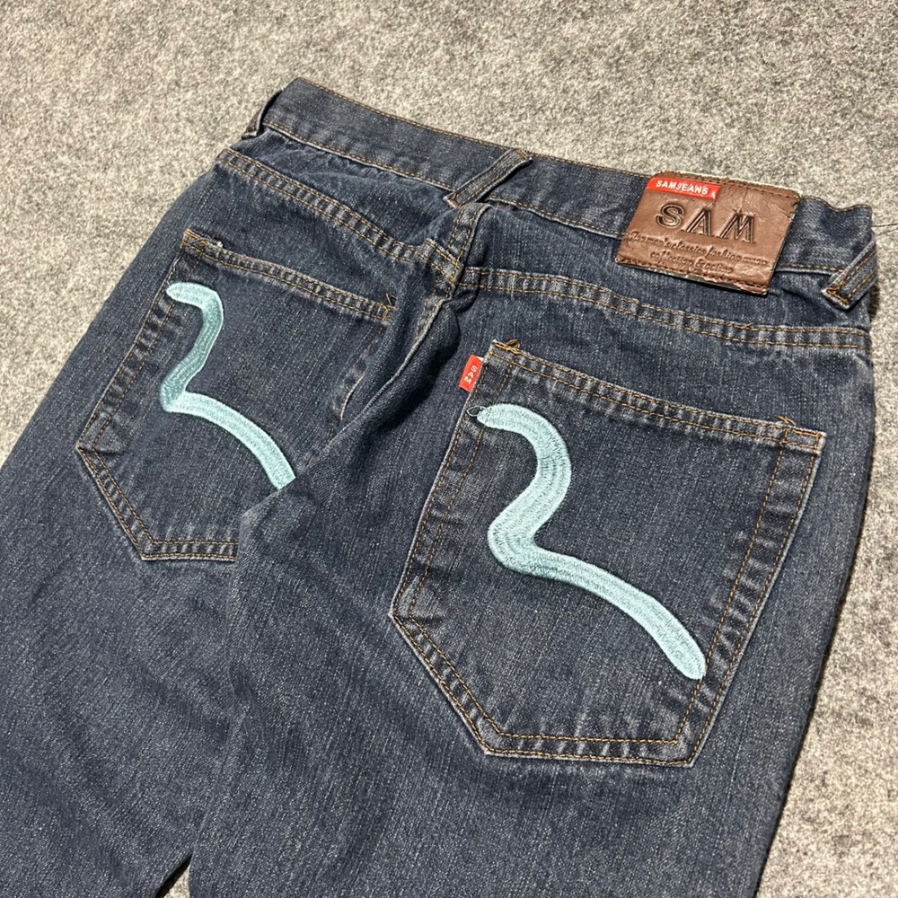 SAM Jeans Mens Dark Wash Embroidered Wave Straight Leg Denim Size 32